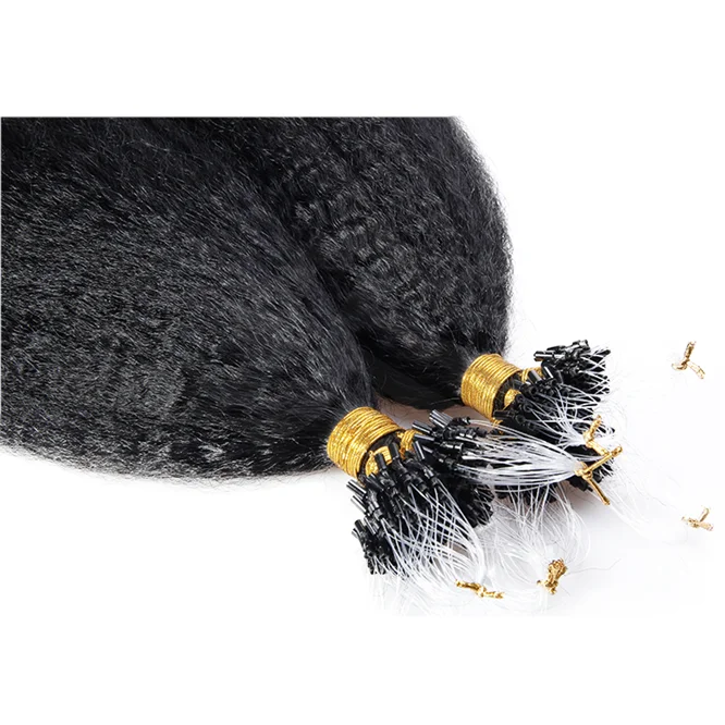 Raw cambodian unprocessed kinky straight virgin micro links ring human hair