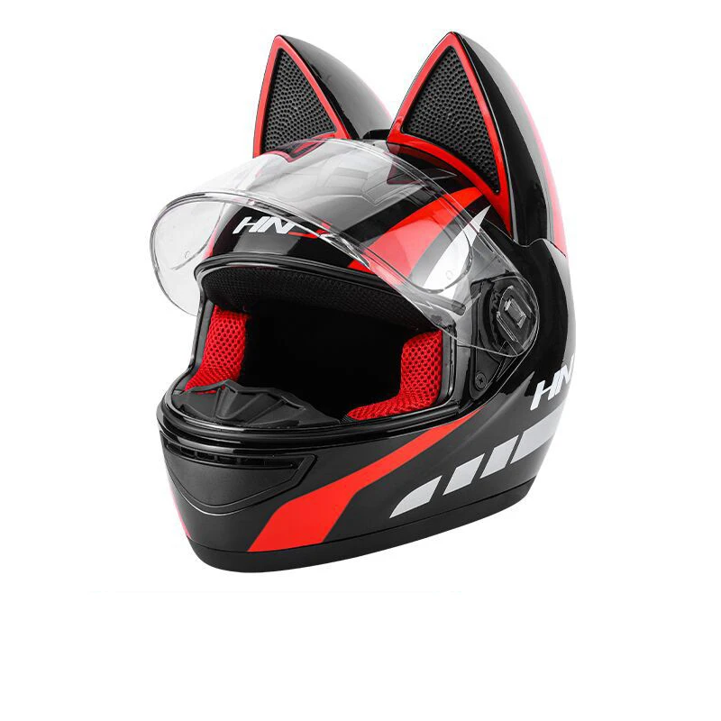 Wholesale Motorcycle Helmet Personality Cat Ears with Horns Full-covered Riding Safety Helmet with Lens