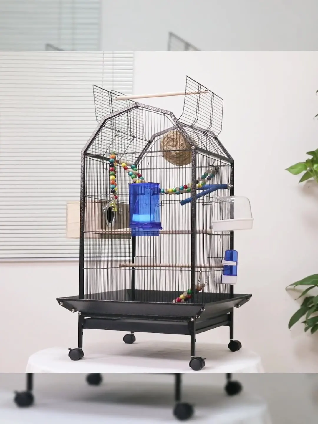Large Birdhouse With Wheels Station Rods Food Basins Tray Breeding Cages Fashionable Roof Design Birdcages For Large Birds