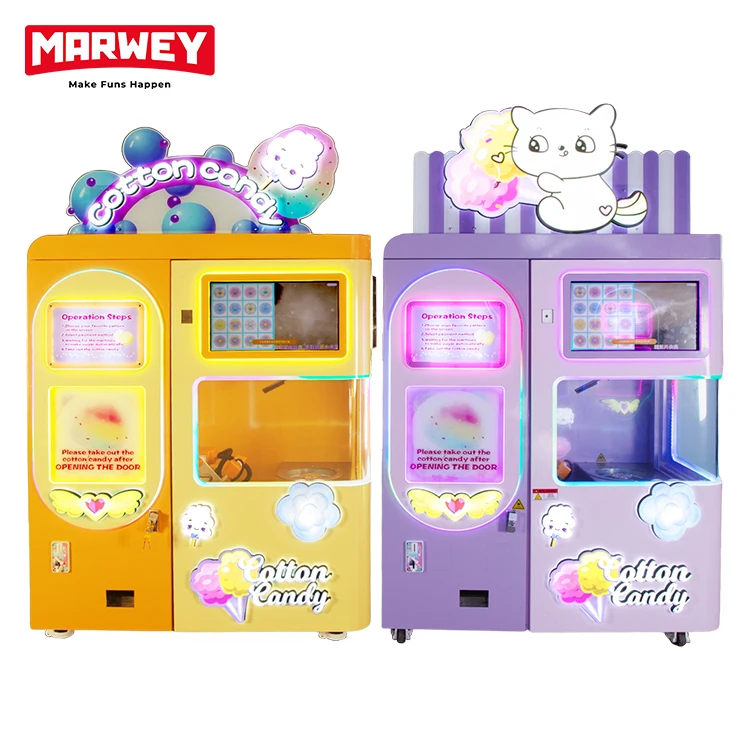 Smart Unattended Cotton Candy Vending Machine Commercial Fully Automatic Touch Screen Multi Flavors Cotton Candy Floss Machine