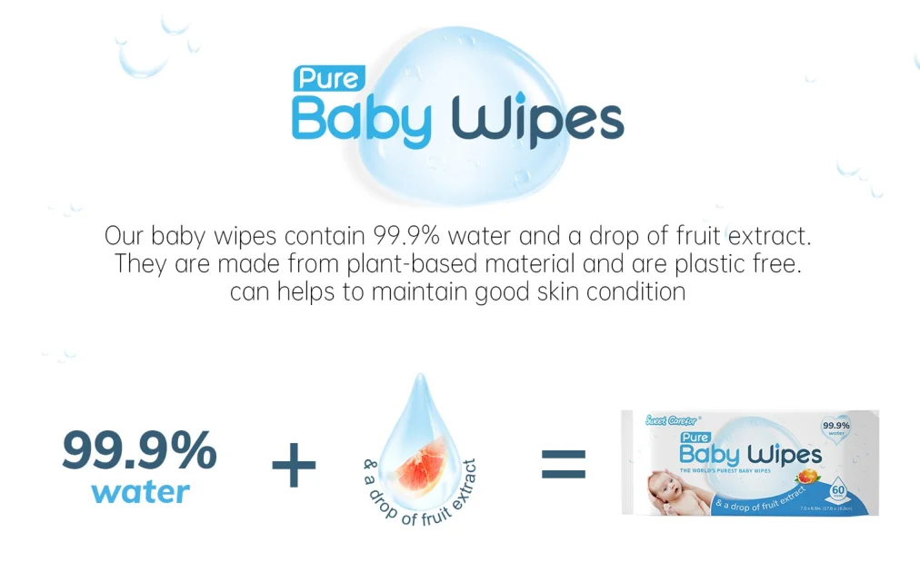 99.9% Pure Water Baby Wet Wipes Plastic Free Plant-Based Without Chemical Purest Baby Wipes Formula In the World