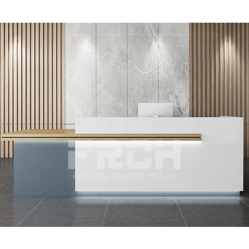 Modern Wood White Reception Counter Front Desk Marble Office Salon Hotel Reception Desk with Led light