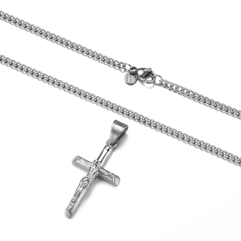 Sweat Resistant 316L Stainless Steel Crucifix Pendant Necklace Jesus Cross Pendant 18k Gold Plated Crucifix Necklace For Men
