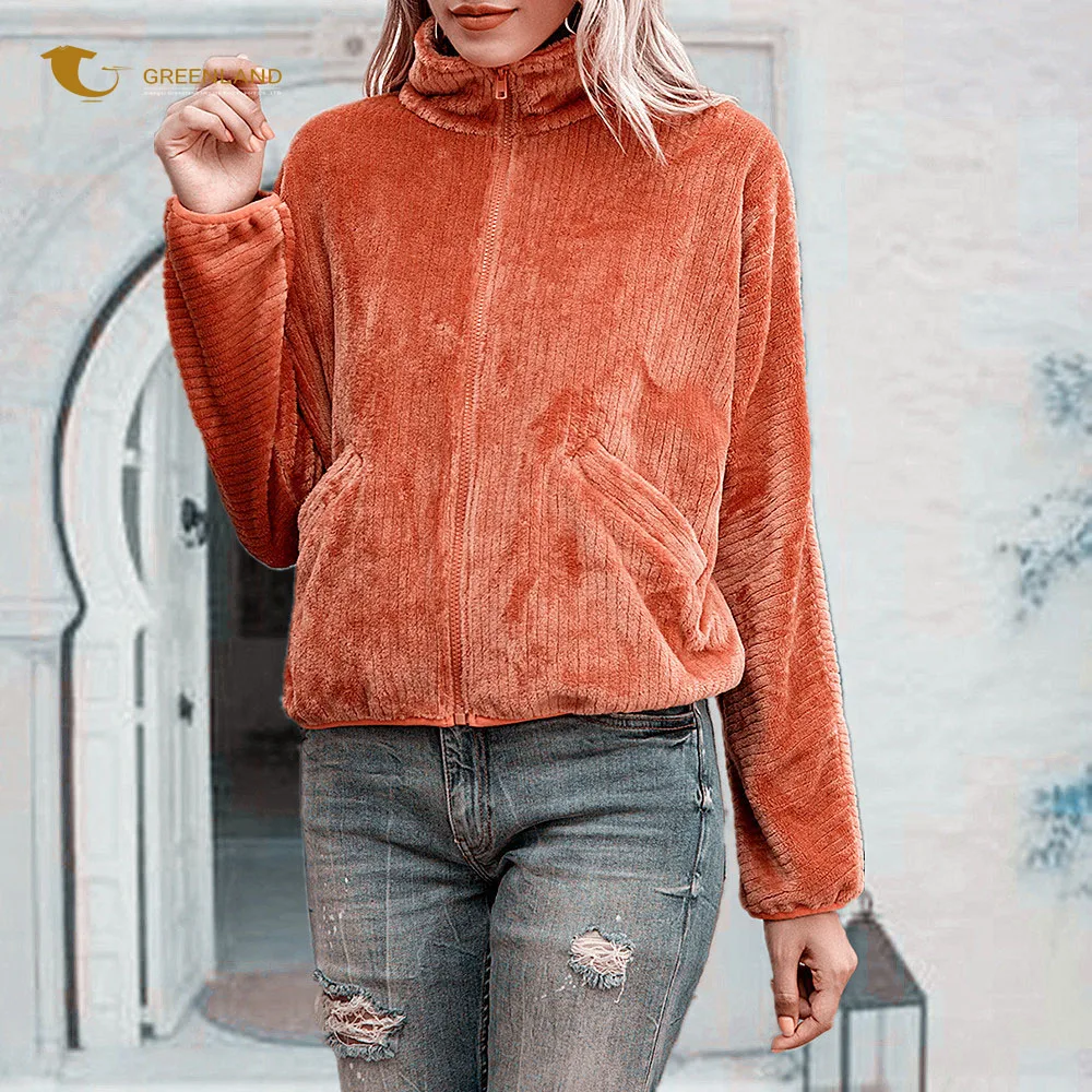Wholesale Winter Warm Fleece Jacket For Women Custom 100% Polyester Coral Fleece Jackets Zip-up Womens Long Sleeve SweatShirts