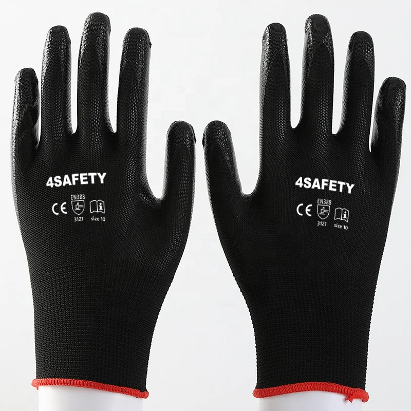 Oil Water Resistant Polyester Nitrile Coated Safety Gloves For Construction