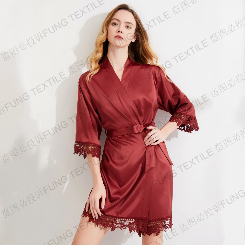 FUNG 3031 Sexy Sleepwear Sex Nighty Silk Pajamas Luxury Adult Satin Robe Set Sexy Sleeve Designer Sleepwear