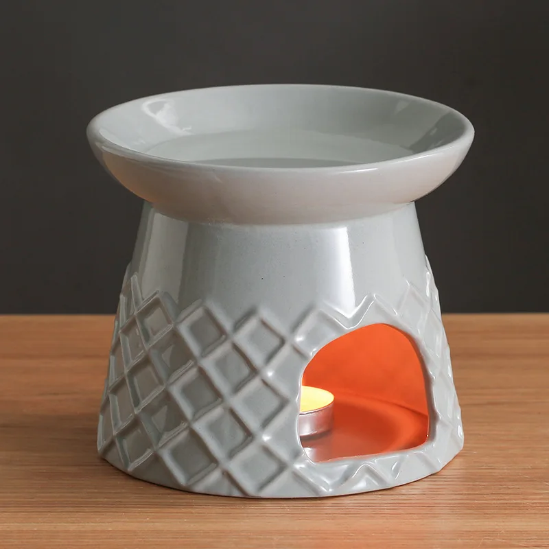 Ceramic candle holder Aroma therapy Diamond lattice pattern Foreign trade refined oil lamp Romantic candlelight dinner props