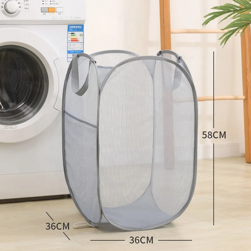 Polyester Foldable pop up hamper bags storage baskets with handle durable mesh collapsible laundry baskets