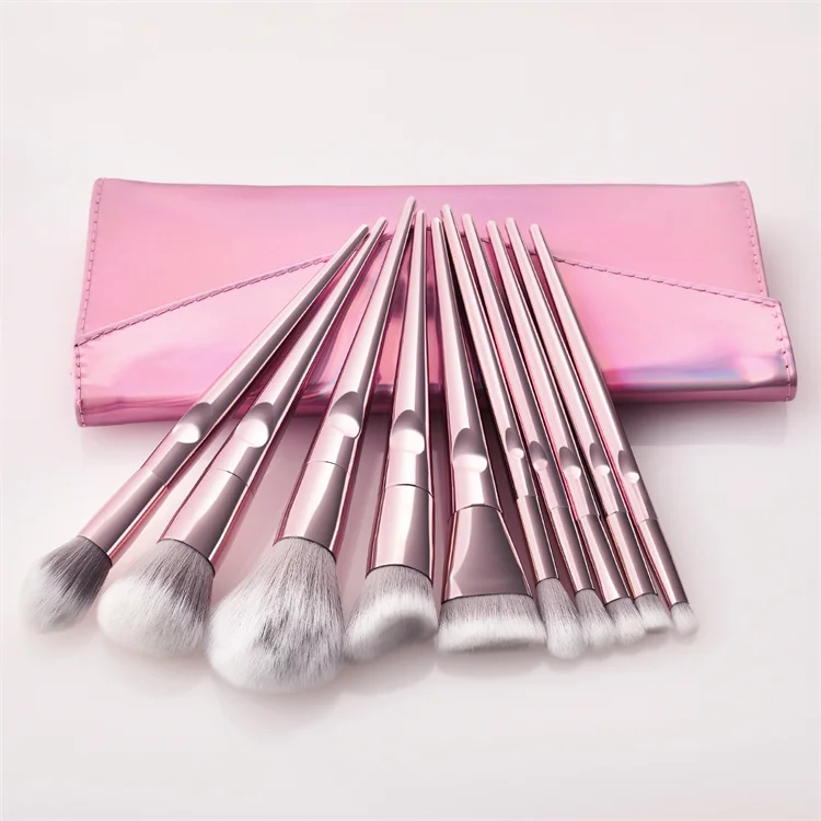 10pcs Glitter Pink Makeup Cosmetic Powder Foundation Makeup Brush Set With Case