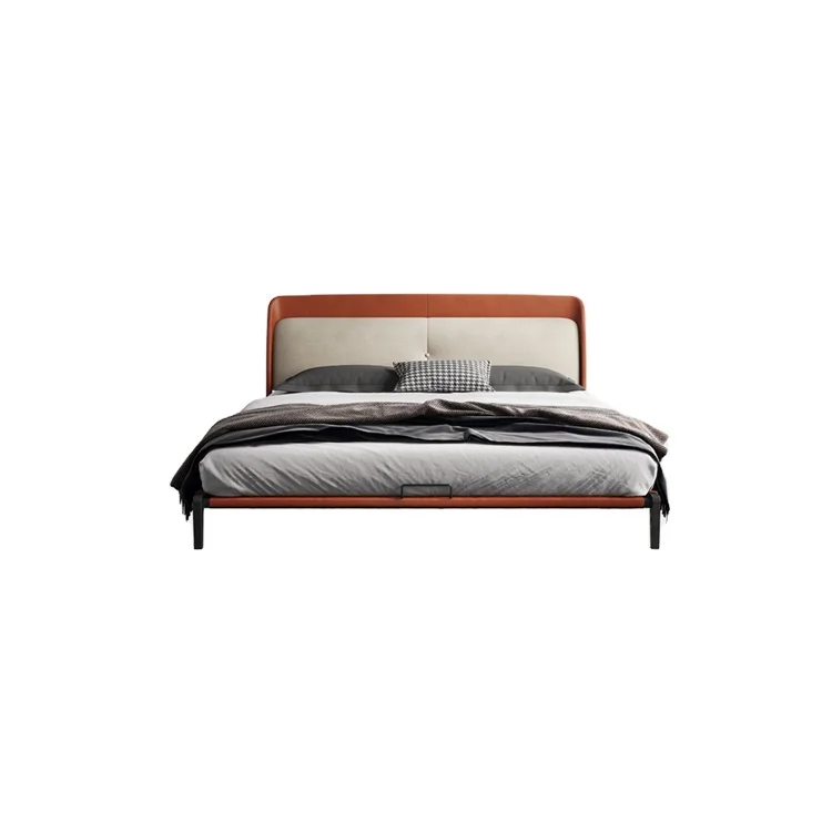 Promotional Custom Modern Style Luxury Design Upholstered Queen King Bed Genuine Leather