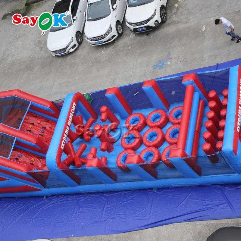 Commercial inflatable obstacle course with bouncer slide