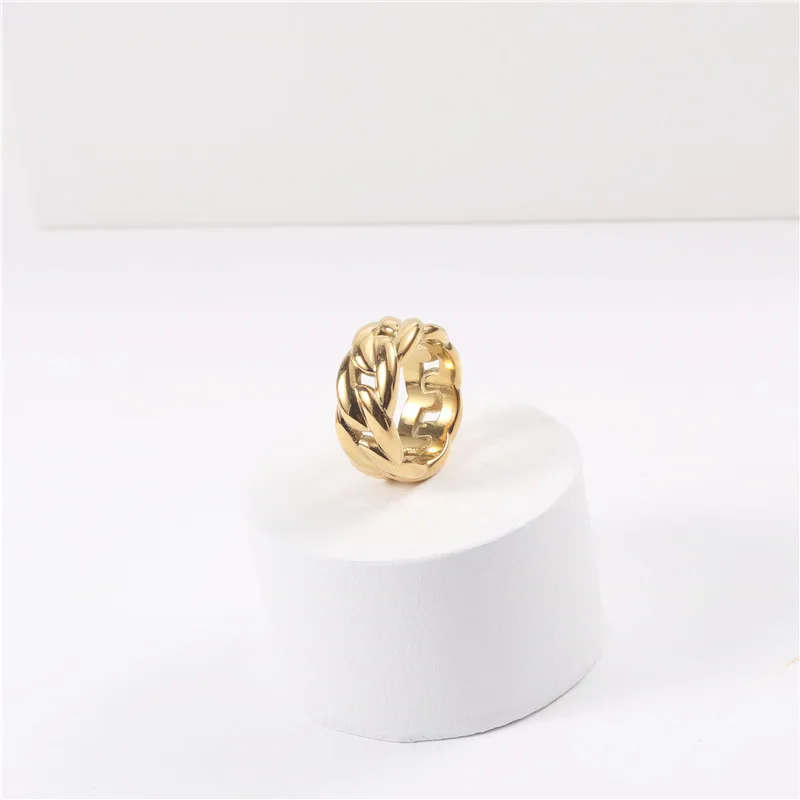European and American titanium steel new gold thick chain ring INSTAGRAM blogger designer sense of gold plated
