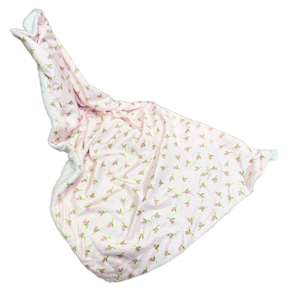 Wholesale Super Soft Double Wool Flannel Security Blanket Cute Pink Small Flowers Printed Non-Fluorescent for Newborn Baby