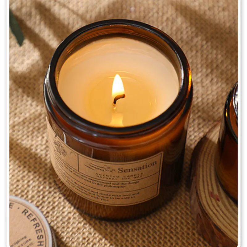 High quality scented glass jar candles with different Color Lid for home decor Lavender Candles