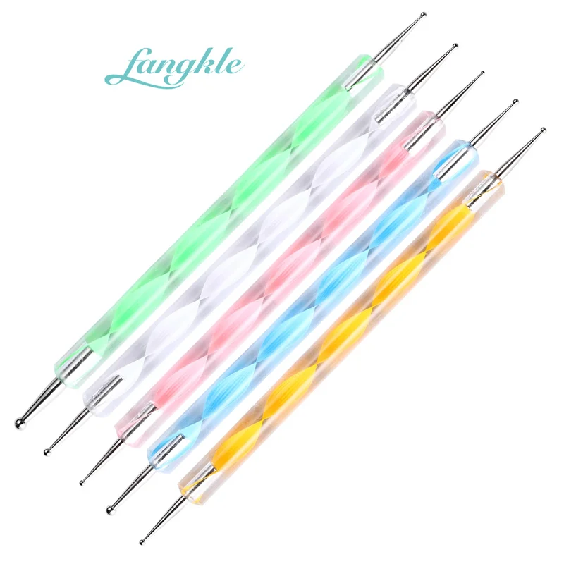 Wholesale 5pcs Double Headed Nail Art Dotting Pen Stainless Steel Gel Nail Polish Dot Pen Nail Art Pen Tool