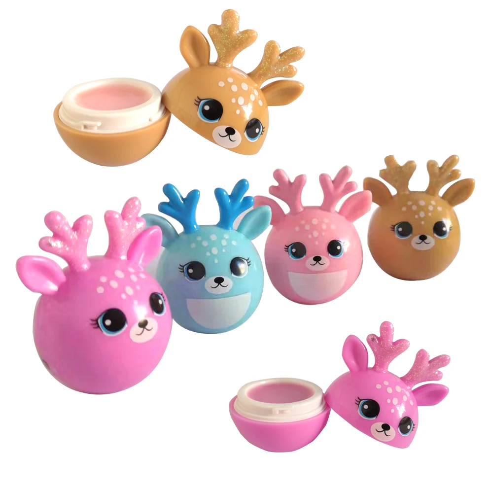 Deer Shape Kids Organic Natural Ice Cream Lip Vitamins Cute Cartoon Ball Lip Balm For Children