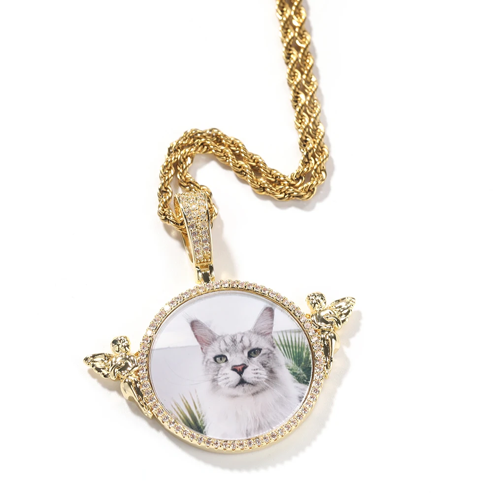 Hiisees Silver Gold Color Cubic Zircon Jewelry Custom Made Photo Medallions Logo Necklace picture diamond pendant