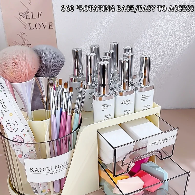 Multifunctional Rotating Nail Art Organizer For Nail Brush Cuticle Nippers Container Nail Beauty DIY Manicure Tools Storage Box