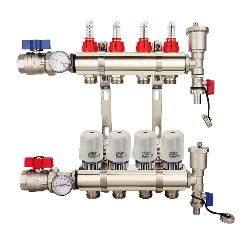 Hot sell brass floor heating manifold With pressure gauge