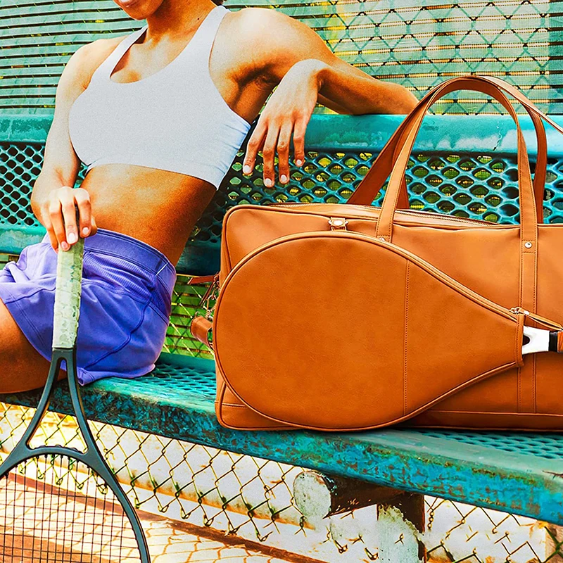 Custom PU leather Tennis Racquet Carrying Cover Bag Travel Duffle Tennis Racquet Bag for Badminton Racquetball