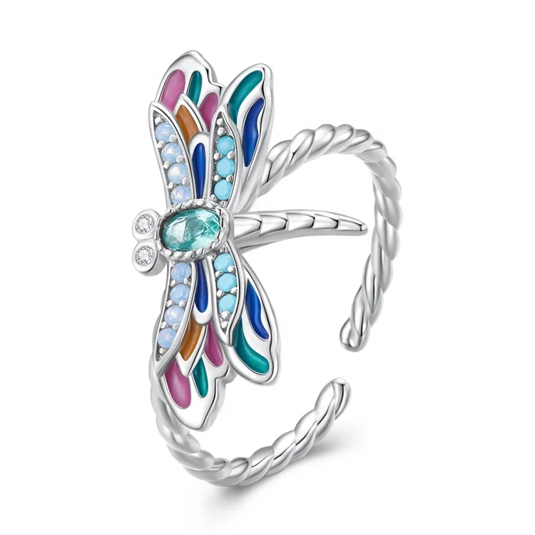 new arrival dragonfly twisted dainty girls ring fashion jewelry colorful animal gemstone personalized silver 925 finger rings