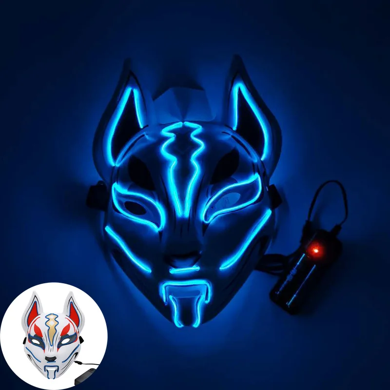 PARTY supply Halloween Cosplay light up neon EL WIRE LED fox mask with 2AA inverter