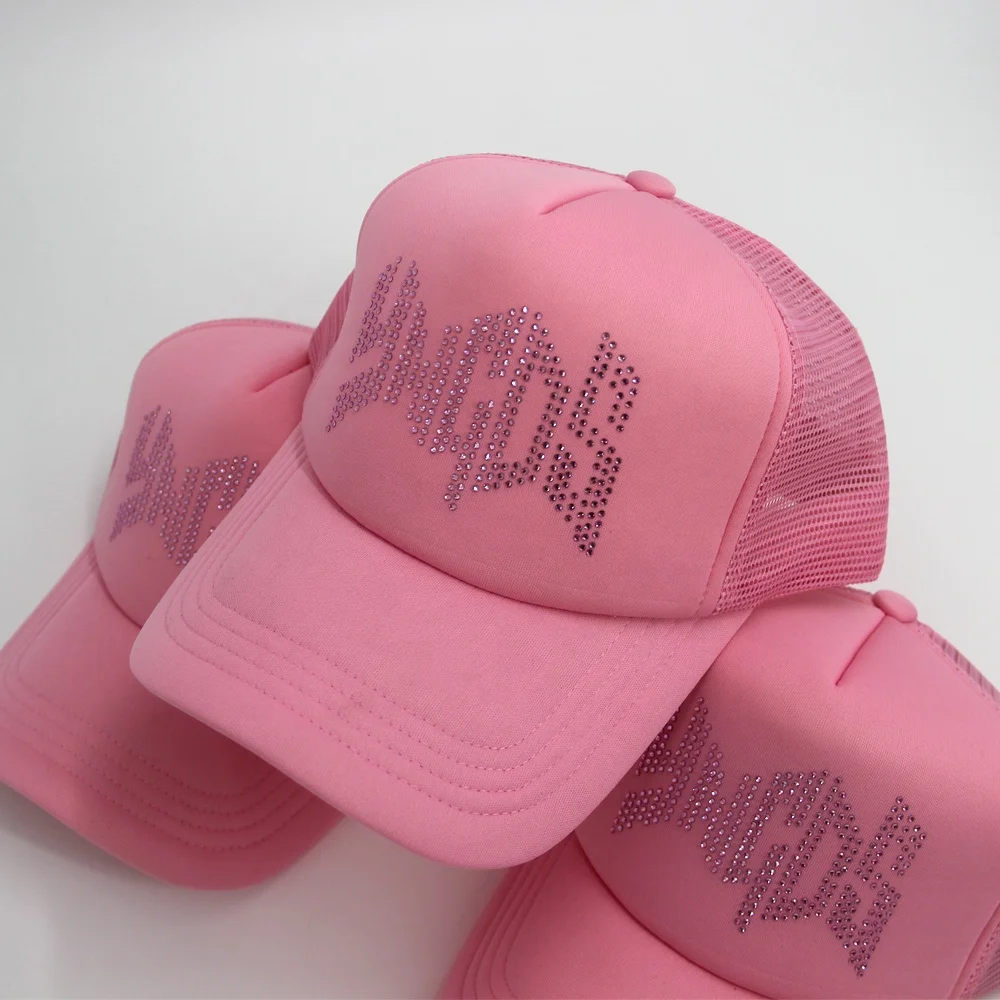 Wholesale Custom Embroidery Logo Men Mesh Net Baseball Sport Foam Crystal Diamond Bling Rhinestone trucker cap hat