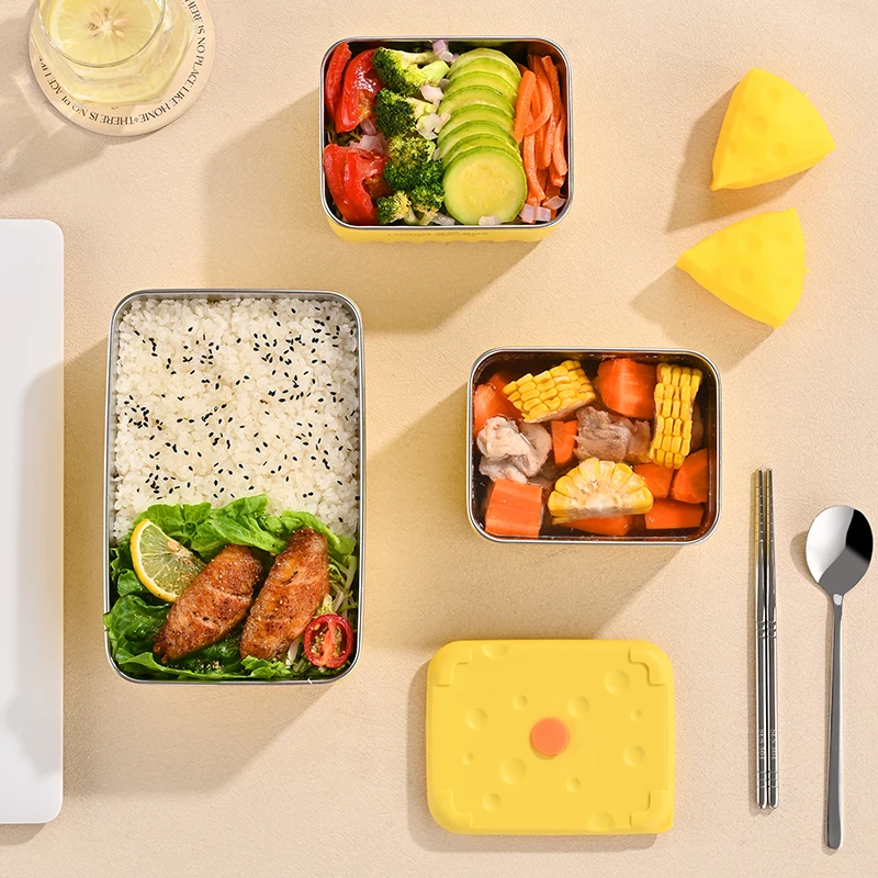 Factory 2 Size Microwave Hot Water Keep Warm Heated Stainless Steel Kids School Insulated Thermal Adult Cheese Bento Lunch Box