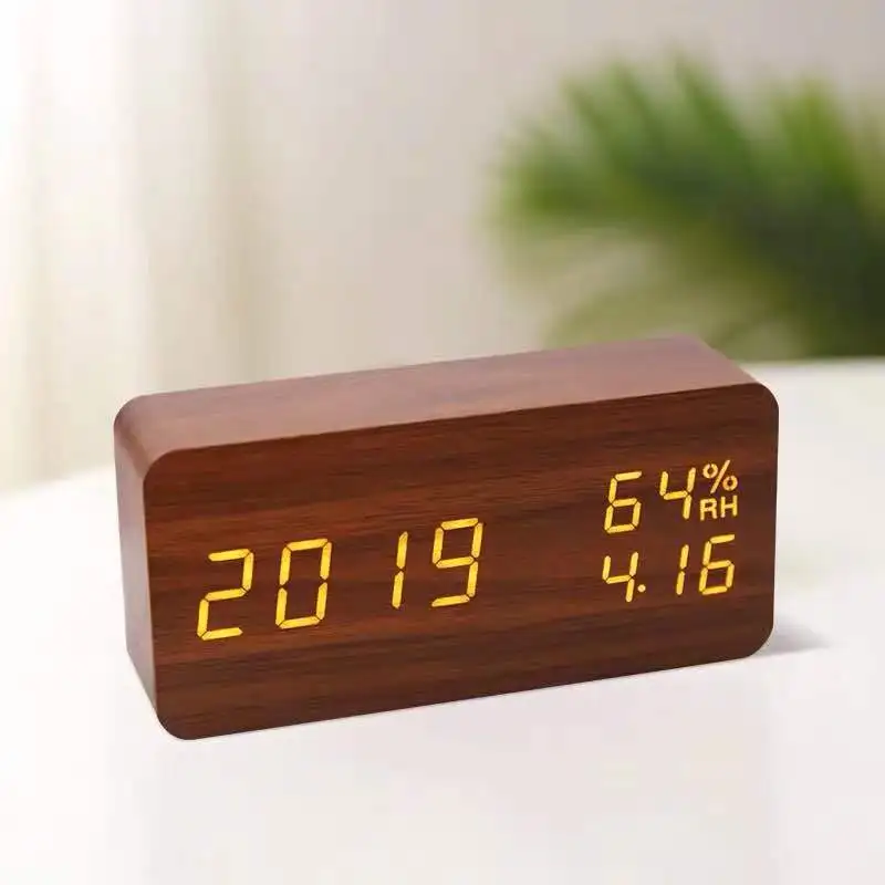New Design Digital Desk Table Clocks Large Jumbo LED Display Wooden Alarm Clock