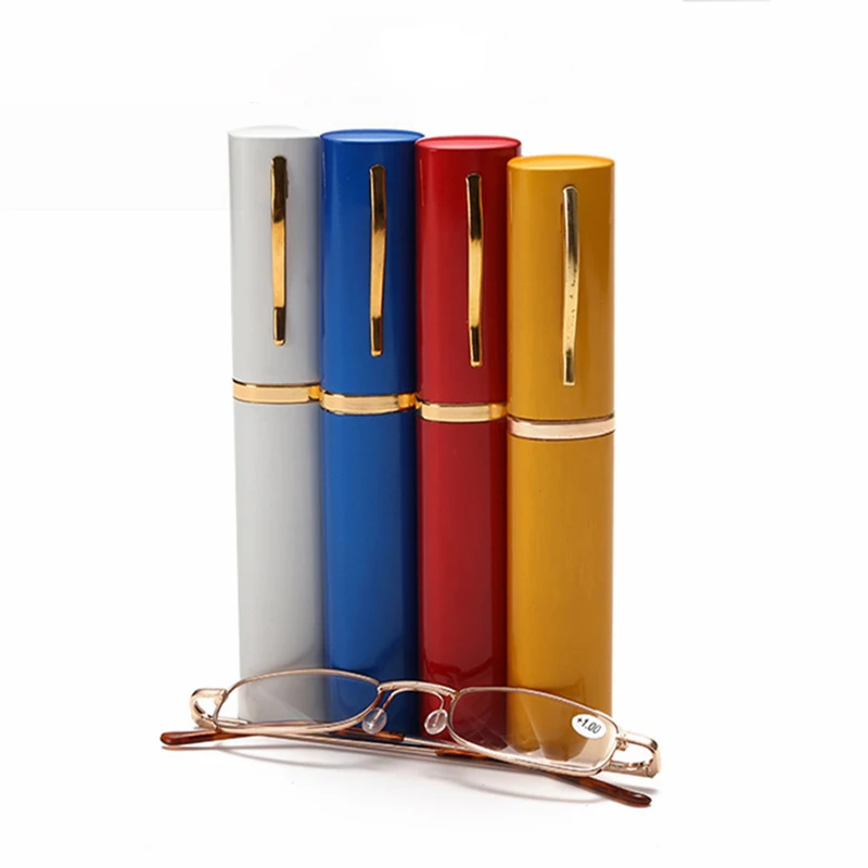 China factory wholesale unisex metal glasses men custom logo aluminum alloy pen box women reading glasses