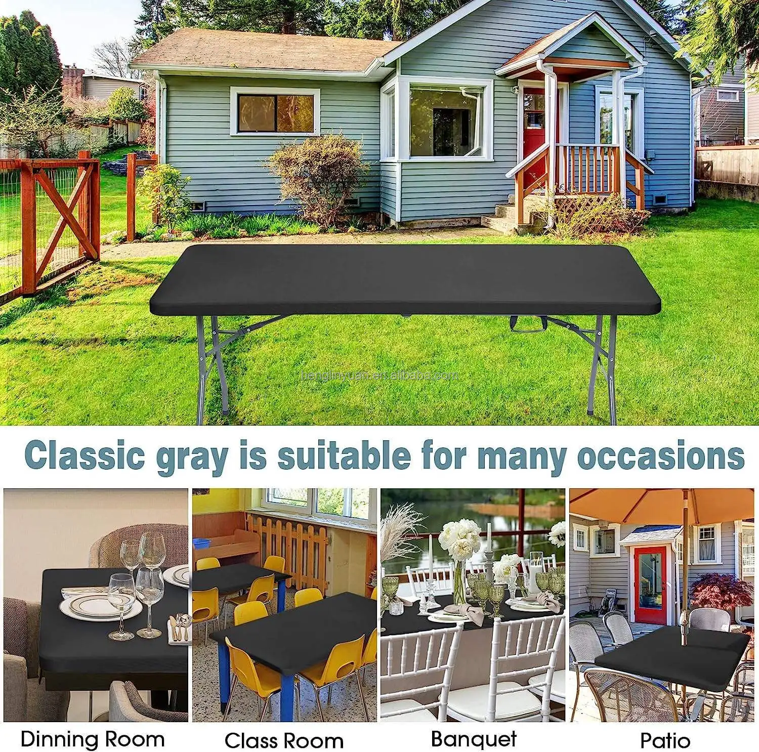 Folding Table Plastic Waterproof Tablecloth Picnic Vinyl Flannel Backed Elastic Corner Fitted Table Cover For Rectangular Tables