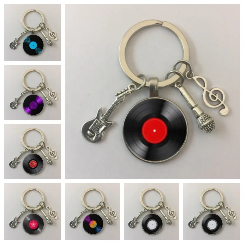 Simple classic style vinyl record retro phonograph record dome glass keychain music couple gift