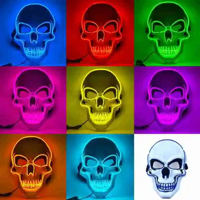 Hot Selling Flashing White EL Wire Skeleton Mask for Halloween Party