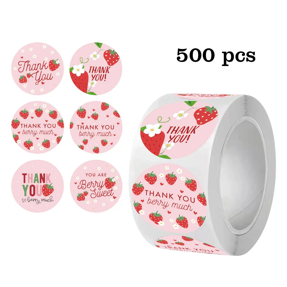 Strawberry Thank You Sticker, Adhesive Label, Sealing Paste, Summer Birthday Party Decoration