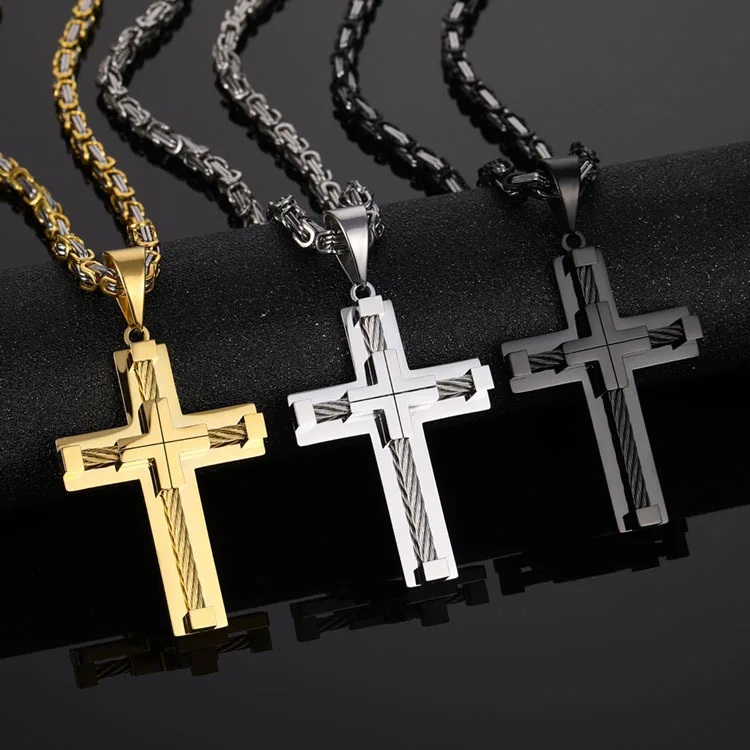 
New fashion wire rope cross necklaces manufacturers supply stainless steel jewelry ankh necklace men cross necklace wholesale 