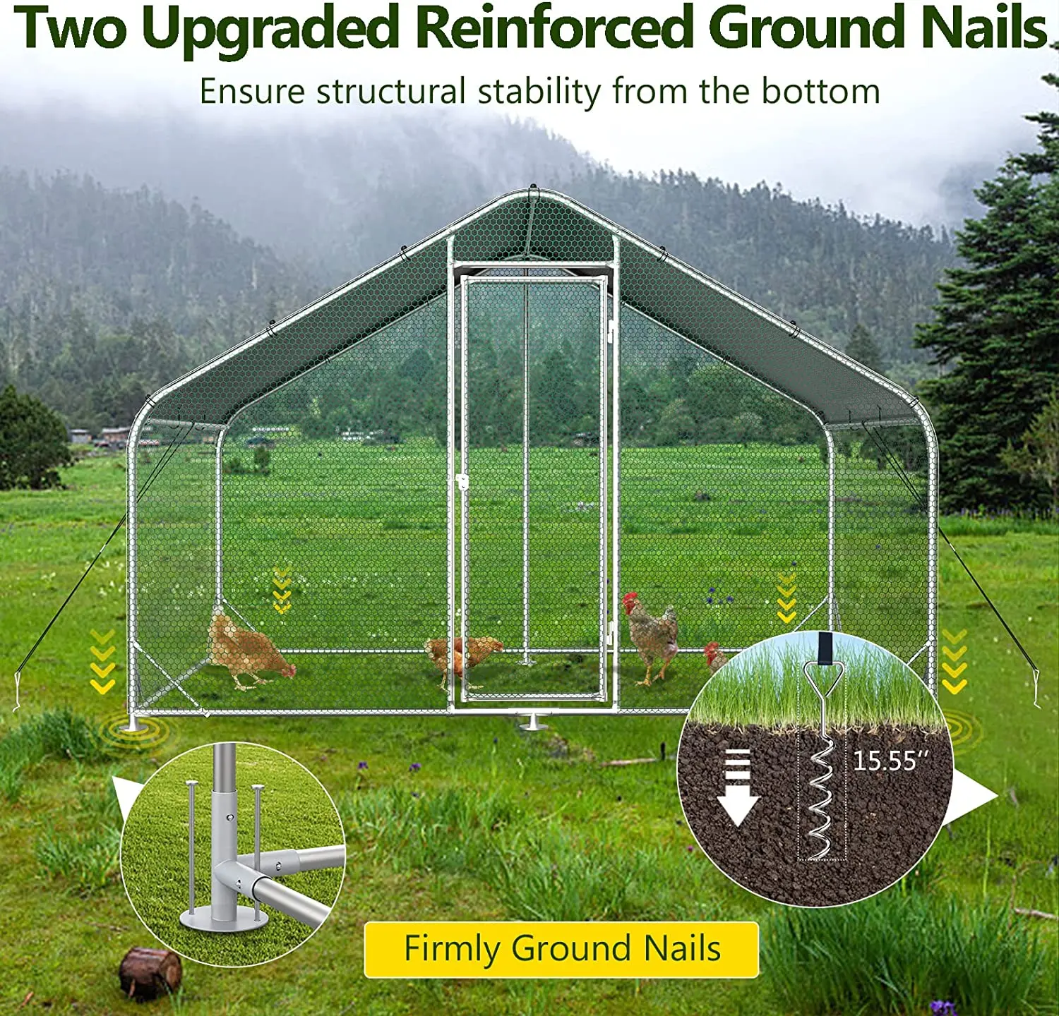 rabbit hutch chicken cage with roof cover 12m/sq galvanized chicken run metal chicken coop heavy duty animal cages