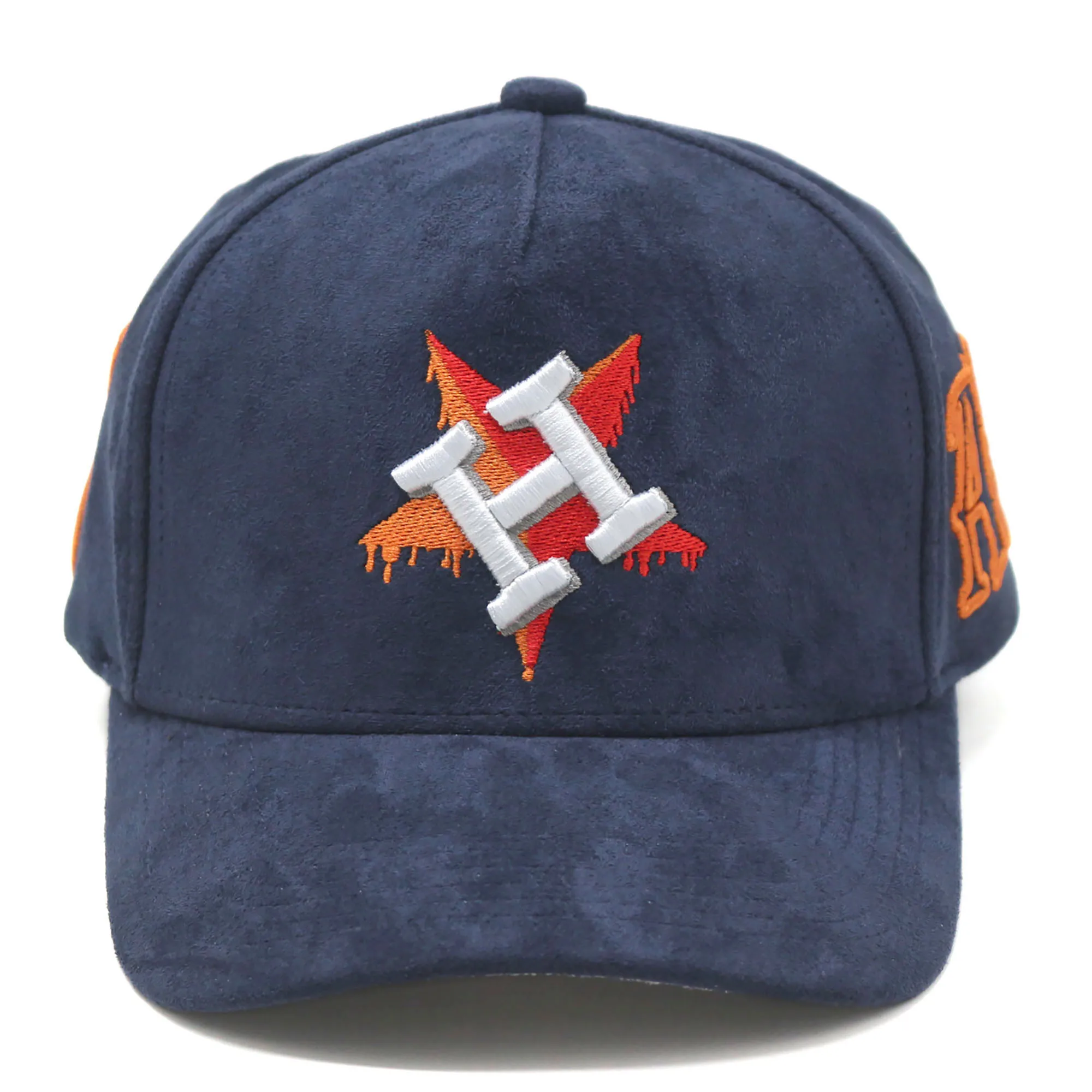Small MOQ 5 panel suede baseball cap with customized embroidery logo