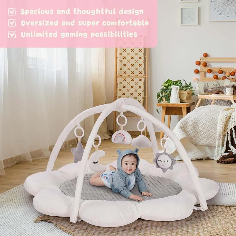 Baby Play Activity Gym Tummy Time Mat for Infant,Baby Gyms & Playmats for Babies 0 to 3 6 9 12 Months with 6 Toys