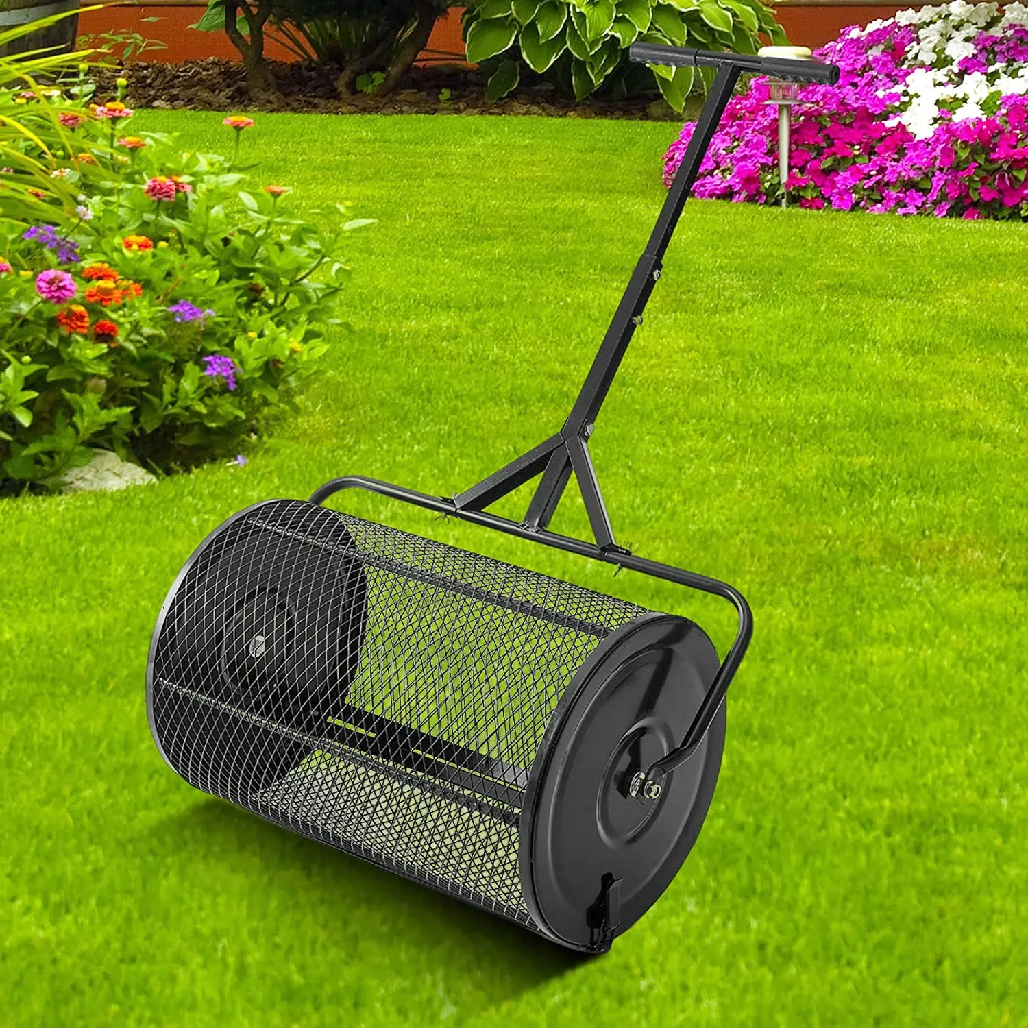 Heavy Duty Metal Peat Moss Spreader with Upgrade T Shaped Handle, Manure Spreader for Planting Seeding Top Soil Dirt