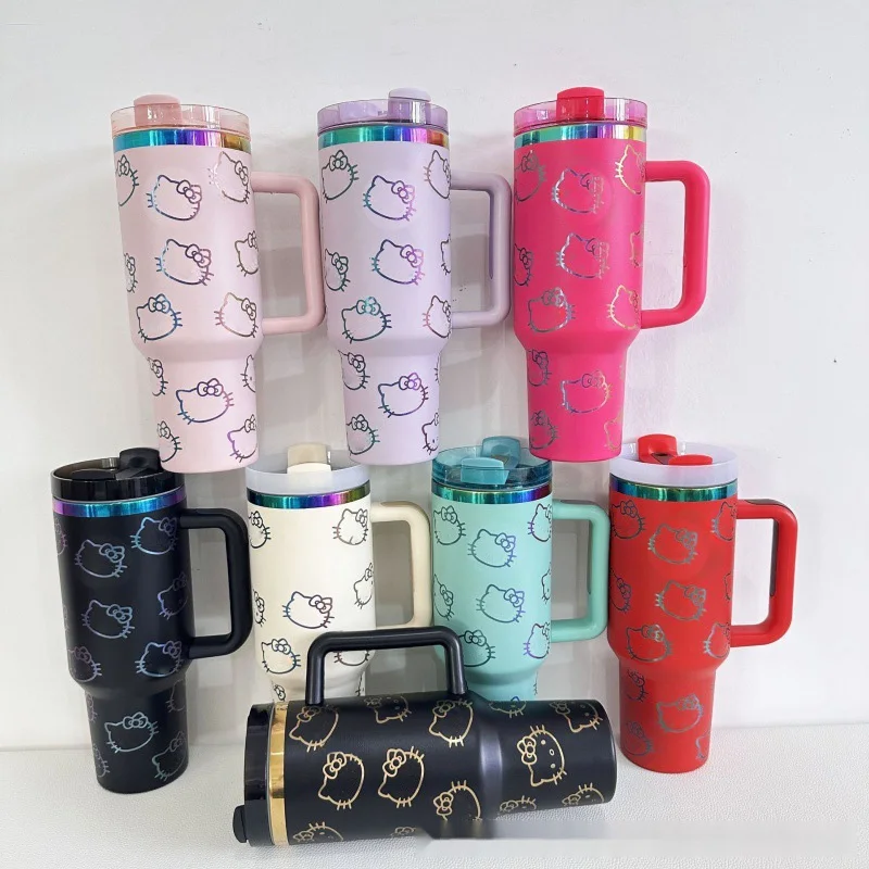 Custom teal pink laser engraving cartoon HK kitty taylors ST Vacuum flask Insulated thermal tumbler 40oz coffee mugs with handle