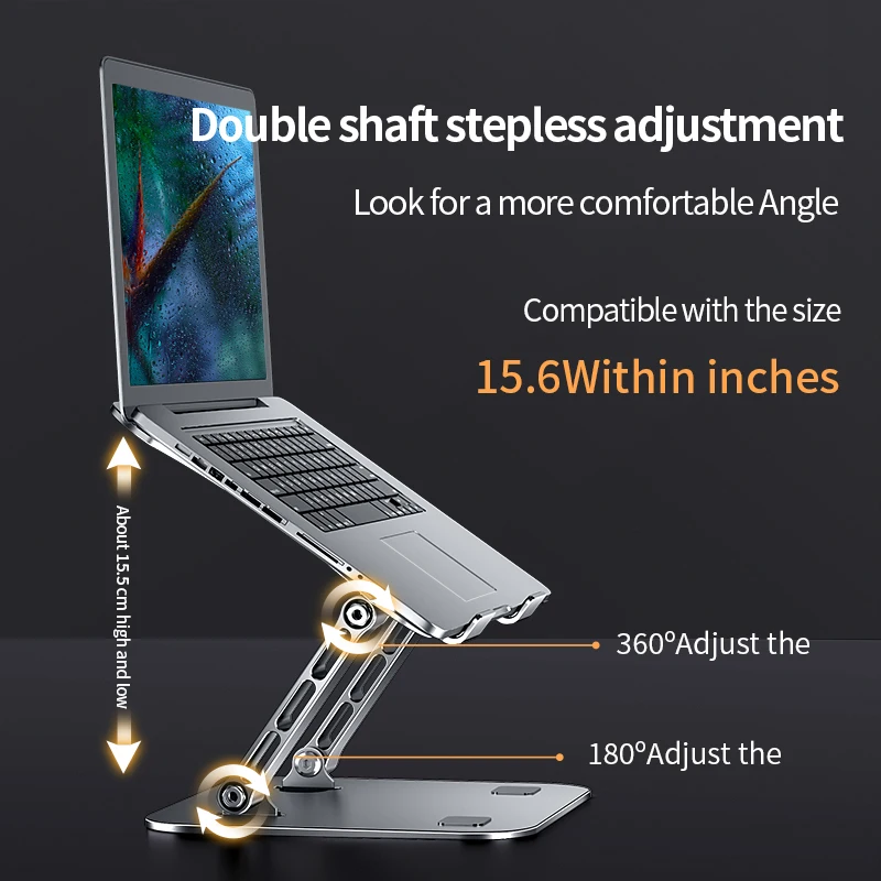 MC Folding space saving grey laptop stand flexible ergonomic aluminum metal height angle adjustable computer holder