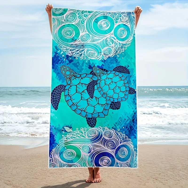 MU Unique design extra large custom print beach towel recycled turtle tropical blue colors personalised 420gsm beach towel