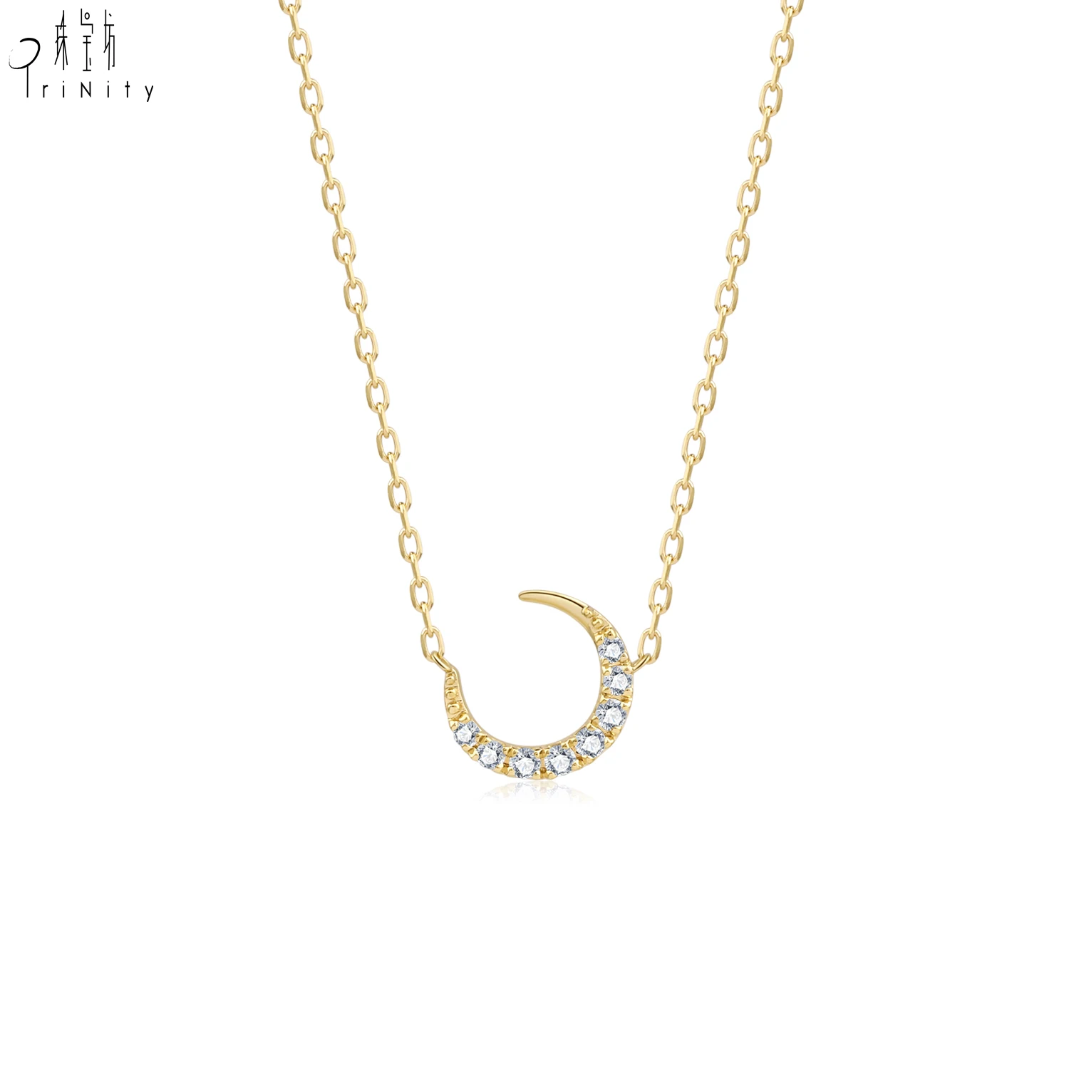 Most Popular Beautiful Moon Pendants Necklace Natural Diamond 18K Yellow Gold Necklace For Women