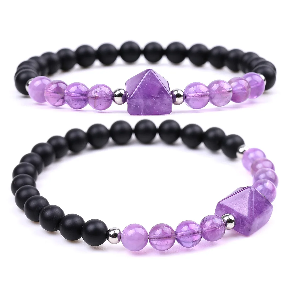 Wholesale Matte Cutting Pyramid Charm Natural Stone Bracelet Tiger Eye Stone Pyramid Shape Lucky Charm Natural Stone Bracelet