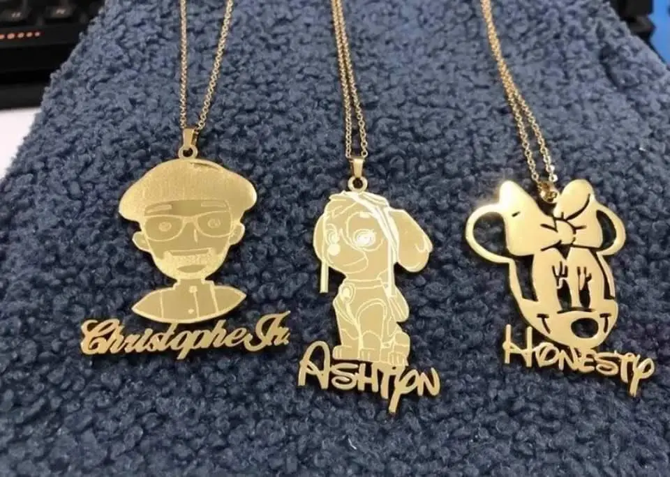 Luxury Fashion Real Gold 14K 18K Cursive Pinterest Jewellery Women Chain Custom Signature Kids Name Playe Cartoon Necklace Pic