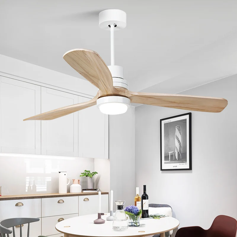 52Inch ceiling Fans lamp 3 Blade wooden AC motor High Quality Remote Control smart large Led Ceiling Fan With Light
