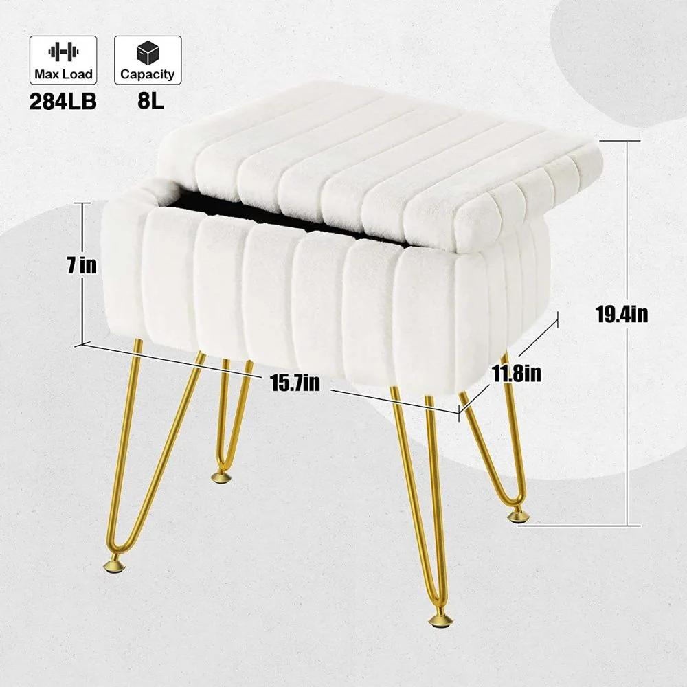 Wholesale  Home Furniture Wooden Stool Chair Pouf Round Seat Footstool white Velvet Ottoman