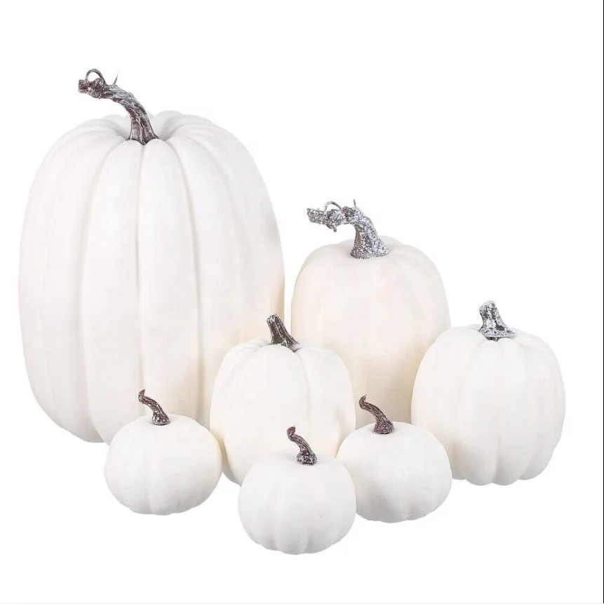 Artificial Pumpkins Autumn Decorations White Mini Fake Foam Plastic Pumpkins Small Harvest Lifelike Pumpkins for Fall Autumn Th