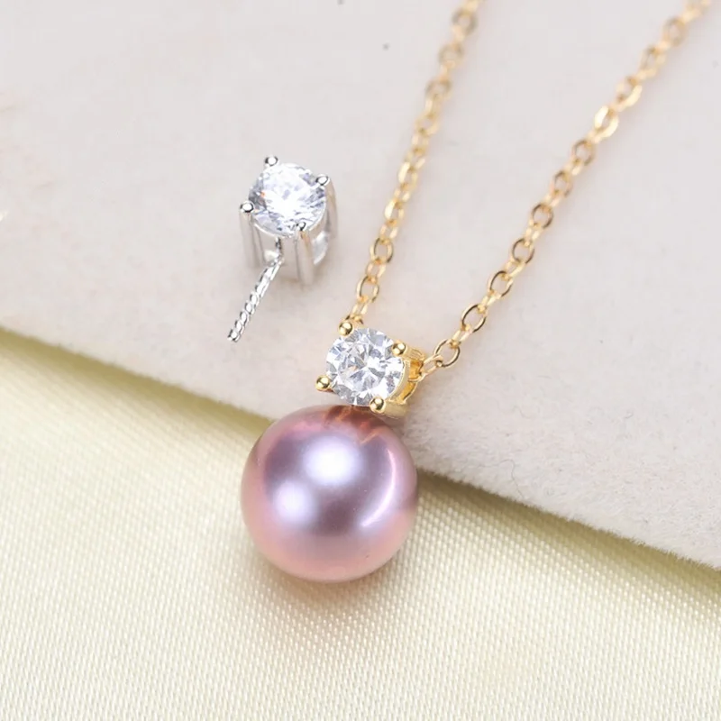 Princess cz shiny 925silver solid pearl pendant mounting