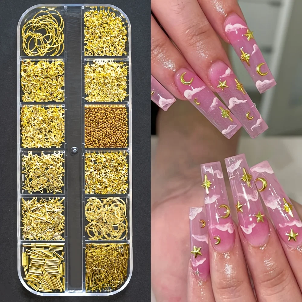 Wholesale New DIY Metal Stars Moon Nail Art Accessories Luxury Fashion Rivet Decorations Stylish Heart Metal Stickers Manicure